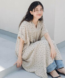 【SALE／43%OFF】URBAN RESEARCH DOORS リネンリヨセルドットワンピース アーバンリサーチドアーズ ワンピース・ドレス ワンピース ブラック ベージュ【送料無料】
