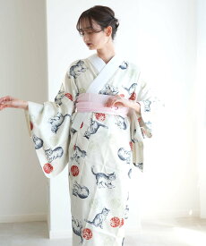 Nico@ntique ニコアンティーク 洗える長襦袢 猫と鞠 ウタタネ 着物・浴衣・和装小物 和装小物 ホワイト【送料無料】