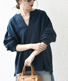 SHIPS any 【WEB限定】SHIPS any:＜洗濯機可能＞USAコットン 裏毛 スキッパー ルーズ スウェット シップス トップス スウェット・トレーナー グレー ブルー ベージュ ネイビー【送料無料】