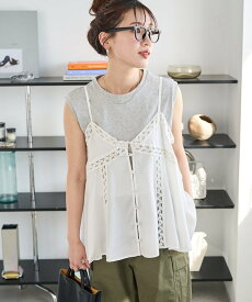 【SALE／15%OFF】FREAK'S STORE 限定展開 インドレーヨンシャンタンレースキャミビスチェ 26AW フリークスストア トップス キャミソール ブラック ホワイト イエロー ベージュ ブラウン【送料無料】