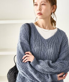 【SALE／50%OFF】ROPE' PICNIC ゆるケーブル編みVネックニット ロペピクニック トップス ニット ブルー グレー ベージュ パープル
