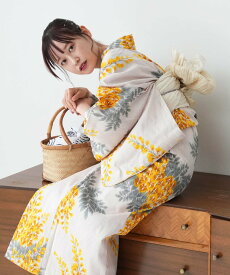 utatane (W)高級変わり織り浴衣3点セット ほぐしベージュにからしの藤 ウタタネ 着物・浴衣・和装小物 浴衣 ベージュ【送料無料】