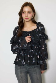 rienda ボリュームスリーブブラウス リエンダ トップス シャツ・ブラウス イエロー ブラック【送料無料】