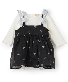 【SALE／50%OFF】petit main リボン刺しゅうOPセットアップ ナルミヤオンライン マタニティウェア・ベビー用品 ベビートップス ベージュ ピンク