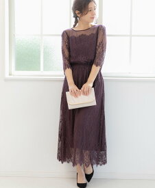 【SALE／50%OFF】PREFERIR シアーレース 結婚式 パーティードレス ロングワンピース プレフェリール ワンピース・ドレス その他のワンピース・ドレス ブラック ブラウン レッド グリーン ネイビー【送料無料】