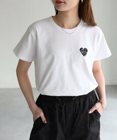 Riberry ハートロゴラメ刺繍コンパクトTシャツ リベリー トップス カットソー・Tシャツ ホワイト ブラック