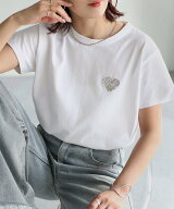 【SALE／39%OFF】Riberry ハートロゴラメ刺繍コンパクトTシャツ/綿100% リベリー トップス カットソー・T…