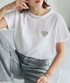 【SALE／33%OFF】Riberry ハートロゴラメ刺繍コンパクトTシャツ/綿100% リベリー トップス カットソー・Tシャツ ホワイト ピンク ブラック グレー