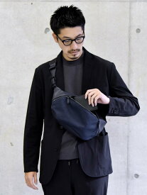 SHIPS MEN SHIPS: シュリンクレザー * ファブリック コンビ ウエスト バッグ (ボディバッグ) シップス バッグ ボディバッグ・ウエストポーチ ネイビー ブラック【送料無料】