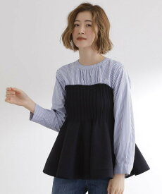 【SALE／43%OFF】grove 一枚でトレンド完成!体型カバーも叶うニットビスチェドッキングブラウス グローブ トップス シャツ・ブラウス ブルー グレー