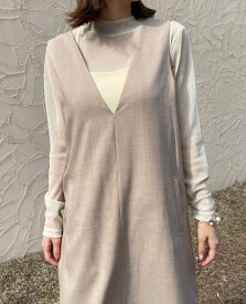 【SALE／50%OFF】YEVS 麻調Vネックジャンスカ イーブス ワンピース・ドレス ジャンパースカート グレー ベージュ【送料無料】