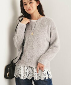 INDIVI 【レイヤードにおすすめ】レース切り替えカットソー インディヴィ トップス カットソー・Tシャツ ブラック ホワイト【送料無料】