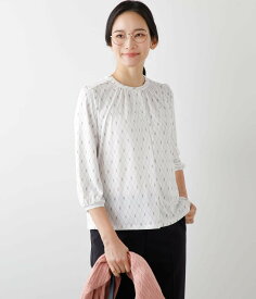 NEWYORKER WOMEN L-SIZE 【L】ポリエステル強撚スムース クレストバイヤスプリント バンドカラー7分袖プルオーバー ニューヨーカー エルサイズ トップス カットソー・Tシャツ ホワイト ネイビー【送料無料】