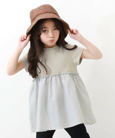 devirock 異素材切替Aライン半袖チュニック デビロック 子供服 キッズ デビロック トップス カットソー・Tシャツ グリーン グレー ブラック