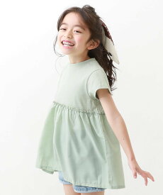 devirock 異素材切替Aライン半袖チュニック デビロック 子供服 キッズ デビロック トップス カットソー・Tシャツ グリーン グレー ブラック