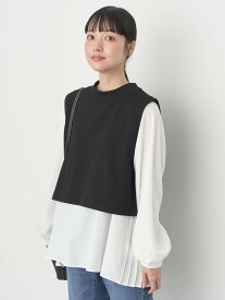 earth music&ecology SET2点ベスト+バックプリーツブラウス レディース/長袖/春/24SS アースミュージック&エコロジー トップス シャツ・ブラウス ブラック ベージュ【送料無料】