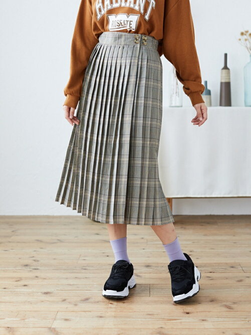 E Hyphen World Gallery チェックプリーツ巻きスカート Rakuten