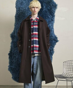 MAISON SPECIAL Super140s Prime-Over Melton Balmachan Coat ���]���X�y�V���� �W���P�b�g�E�A�E�^�[ �X�e���J���[�R�[�g �l�C�r�[ �u���E�� �x�[�W�� �O���[ �u���b�N�y���������z