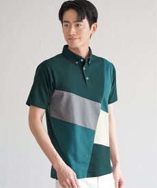 【SALE／40%OFF】ikka ブロックス鹿の子ナナメ切り替えポロシャツ イッカ トップス ポロシャツ ホワイト ブラック グリーン ブルー