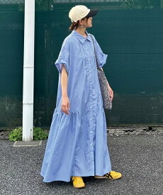 CORNERS by KR 【CORNERS by KR】サイドギャザーシャツワンピース コーナーズ ワンピース・ドレス シャツワンピース ブルー ブラック ホワイト グリーン ネイビー【送料無料】