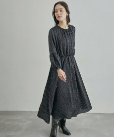 【SALE／50%OFF】ROPE' ドットギャザーサテンワンピース ロペ ワンピース・ドレス ワンピース ブラック ホワイト【送料無料】