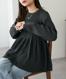 Discoat 《新色追加/リバイバル》【WEB限定】リブ切替ペプラムプルオーバー ディスコート トップス ニット ブラウン ホワイト イエロー ネイビー グリーン ブラック グレー ベージュ【送料無料】