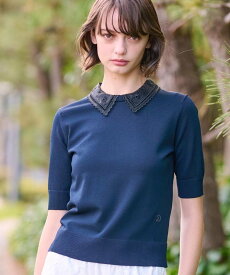 【SALE／37%OFF】DRESSTERIOR 【洗える/2WAY】エンブロイダリーカラーニット ドレステリア トップス ニット ベージュ ネイビー ホワイト ブルー【送料無料】