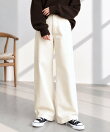 デニム&ツイルハイウエストストレートパンツ