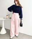 デニム&ツイルハイウエストストレートパンツ