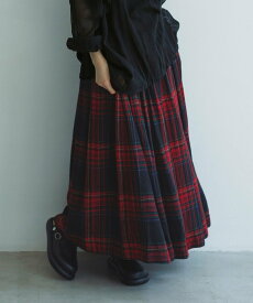 natural by clip 《natural by clip》リネンレーヨンチェックギャザースカート スタディオクリップ スカート ロング・マキシスカート レッド グレー グリーン【送料無料】