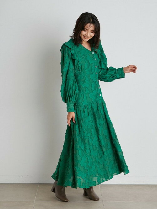 日本最級 フリルカラーワンピース ロングワンピース マキシワンピース