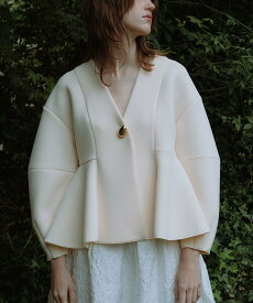 ADAM ET ROPE' FEMME エッグブローチ付きペプラムカーディガン アダムエロペ トップス カーディガン ベージュ ブラック【送料無料】