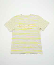 Mademoiselle NON NON 【WEB限定】TOP度詰ボーダー ロゴプリント半袖Tシャツ マドモアゼルノンノン トップス カットソー・Tシャツ グレー ピンク【送料無料】