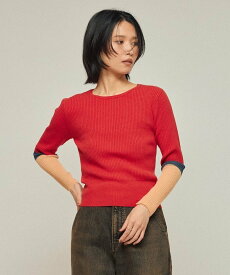 【SALE／50%OFF】Firsthand 機能性素材 シルク入り カラーブロックニットプルオーバー / 抗ピル / マシンウォッシャブル 25AW フリークスストア トップス ニット レッド グレー ブラック