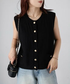 【SALE／45%OFF】Riberry 金ボタンノースリーブニットベスト リベリー トップス ベスト・ジレ グレー ホワイト ブラック レッド
