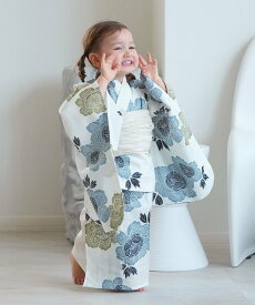 utatane utatane 子供浴衣3点セット 女の子 水色と青磁色の牡丹 ウタタネ 着物・浴衣・和装小物 浴衣【送料無料】