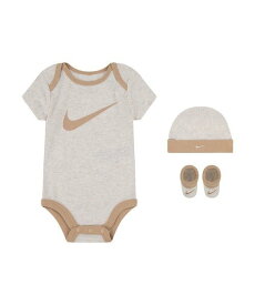 NIKE ベビー(0-6M) セット商品 NIKE(ナイキ) SWOOSH HAT/BODYSUIT/BOOTIE 3 ルーキーキッズ マタニティウェア・ベビー用品 ロンパース・カバーオール グレー ベージュ ネイビー