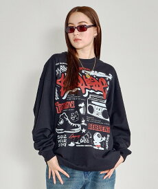 B ONE SOUL 【SEQUENZ】 HAPPY HOUR L/S TEE / バックプリント ワンポイント クルーネック ロンT 長袖 ワイドシルエット ブランドロゴ ナバル トップス カットソー・Tシャツ ブラック ホワイト ピンク ネイビー