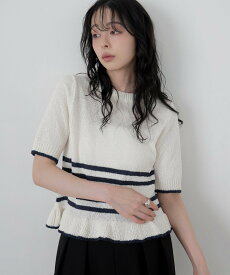 【SALE／10%OFF】LIAN ボーダーフリルヘムニット リアン トップス ニット グレー ブラック ホワイト【送料無料】