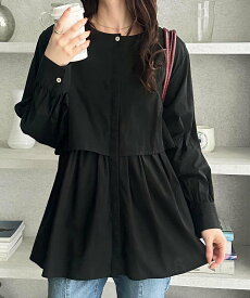 【SALE／30%OFF】GeeRA 羽織にもなる!ペプラムシャツチュニック ジーラ ワンピース・ドレス チュニック ブラック ホワイト グレー