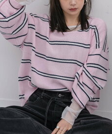 【SALE／40%OFF】kivi multi border knit PO レトロガール トップス ニット ピンク