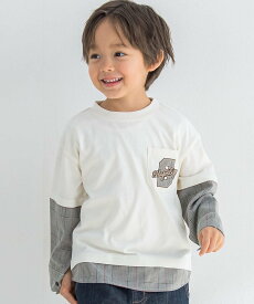 【SALE／7%OFF】SLAP SLIP チェック柄レイヤード長袖Tシャツ(80~130cm) ベベ オンライン ストア トップス カットソー・Tシャツ ホワイト グレー