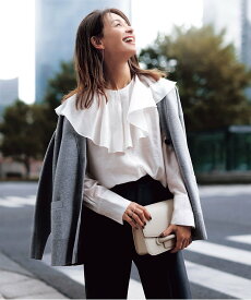 【SALE／70%OFF】UNFILO イージーケア ラッフルカラー ブラウス アンフィーロ トップス シャツ・ブラウス ピンク ホワイト ブラック