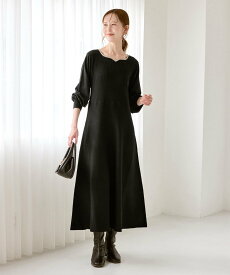 【SALE／30%OFF】ROPE' PICNIC ハートネックニットワンピース ロペピクニック ワンピース・ドレス ワンピース ベージュ ブラック【送料無料】