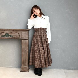 CECIL McBEE シャツxチェックコルセットドッキングワンピース セシルマクビー ワンピース・ドレス ワンピース ブラウン ベージュ ブラック【送料無料】