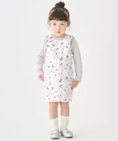 【SALE／38%OFF】petit main 【リンク】肩リボンジャンスカセット ナルミヤオンライン ワンピース・ドレス ジャンパースカート ネイビー ピンク ホワイト