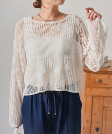 Jena espace merveilleux フラワーメッシュニット ジェナエスパスメルヴェイユ トップス ニット ホワイト ベージュ グレー【送料無料】