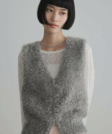 LOWRYS FARM シャギーZIPショートベスト ローリーズファーム トップス ニット グレー ブラウン ホワイト…