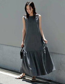 Re:EDIT ギャザー切り替えノースリーブワンピース リエディ ワンピース・ドレス ワンピース ブラック ブラウン グレー【送料無料】