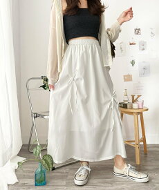 【SALE／58%OFF】Dewlily 【Dewlily】リボン付きロングスカート アミュレット スカート ロング・マキシスカート グレー ホワイト ブラック